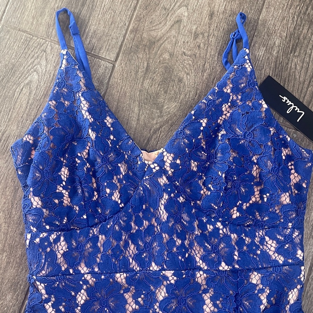 NWT Lulu's Royal Blue Lace Overlay Midi Dress - Picture 3 of 5